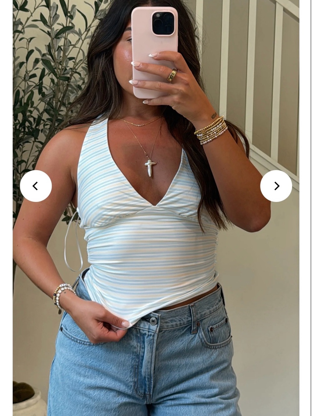 Women's Light Blue Stripe V-Neck Halter Top
